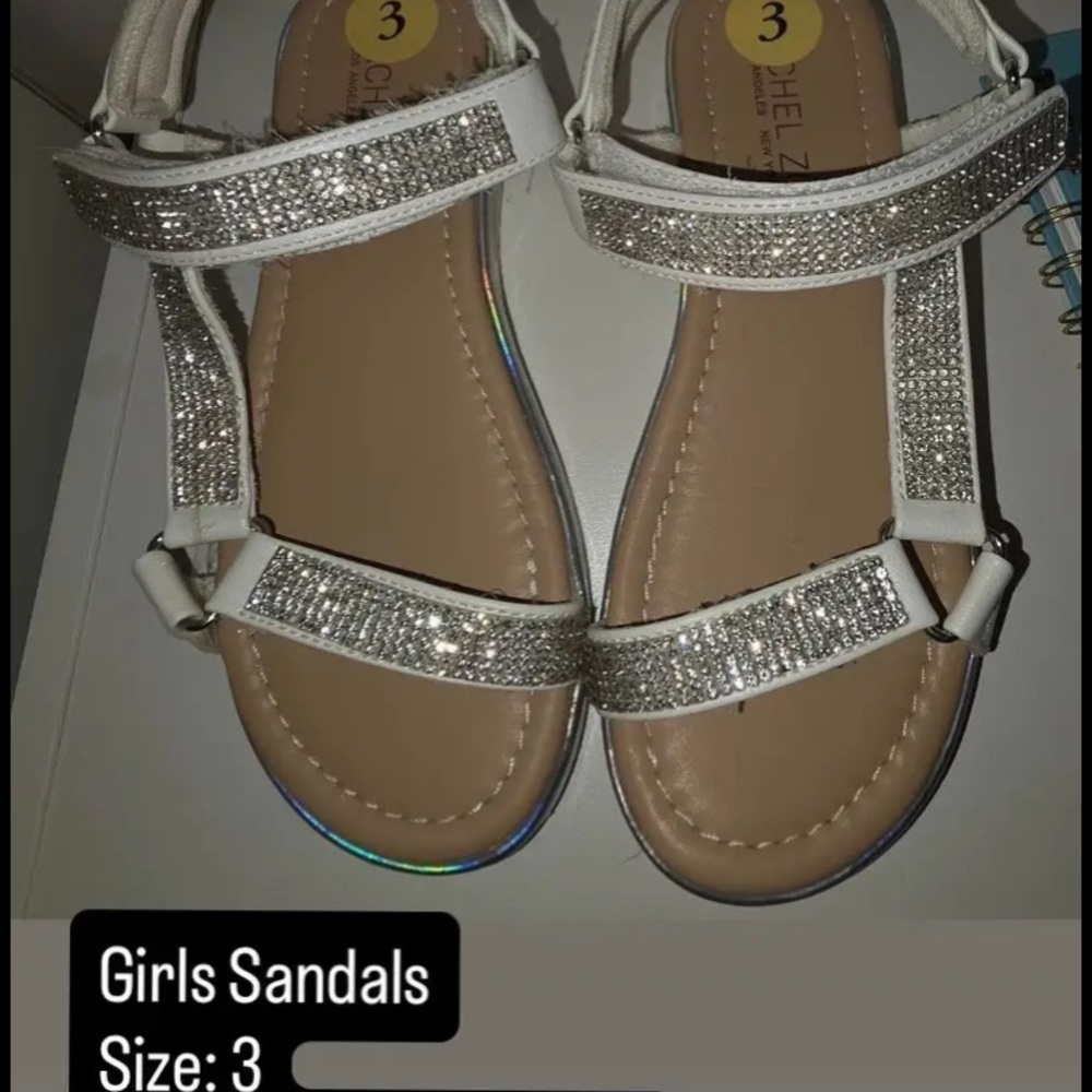 Girls White Glitter T-Strap Sandals - Size 3